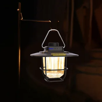 LED Dekoratif asılı ışıklar Su Geçirmez Retro Kamp Aydınlatma Tip-c Şarj Kanca ile Pil Göstergesi Açık Seyahat için 0