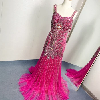 Lüks Mermaid Abiye Uzun Kristaller Boncuklu Spagetti Sapanlar Özel Durum Örgün Kız Balo elbiseler de soirée