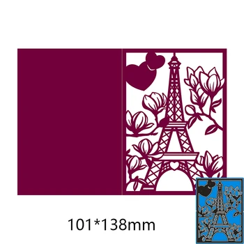 Metal çelik Kesme Ölür Kulesi ve çiçekler DIY Scrapbooking Fotoğraf Albümü Kabartma kağıt Kartları 101 * 138mm