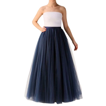 Moda Lacivert Uzun Tül Etek Balo elbisesi Fermuar Bel Kat Uzunluk Maxi Etekler Bayan Vintage Kabarık Yetişkin Tutu Etek