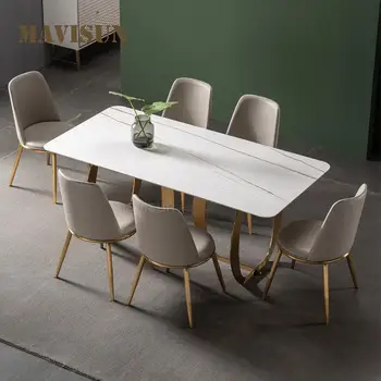 Modern italyan tarzı paslanmaz çelik kaya kurulu yemek masaları küçük daire tasarım ev ışık lüks üst taç mobilya 0