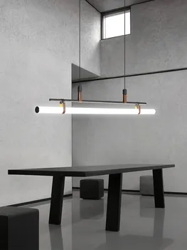 Modern LED avize yatay 360 derece ışık yayan diyot oturma mutfak ada asılı lamba yemek odası siyah fikstür