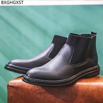 Motosiklet Botları erkek ayakkabısı Deri Siyah Kışlık Botlar Erkekler için Erkek Ayak Bileği Erkek Elbise Ayakkabı Lüks Marka Ayakkabı Adam için 2022 Zapatos