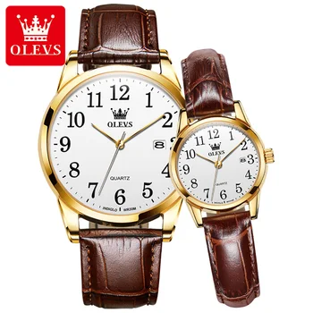 OLEVS Üst Marka ikili kuvars saat Lüks Su Geçirmez deri kayışlı kol saati Erkekler için Sevgilisi Kol Saati