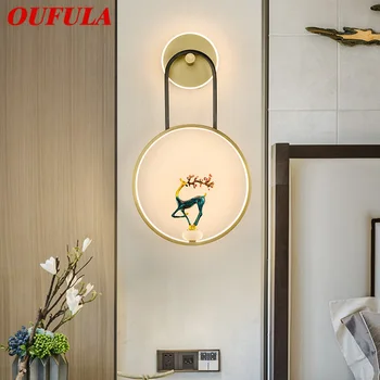 OUFULA çin tarzı pirinç duvar lambası LED 3 renk Vintage yaratıcı geyik aplik ışık ev oturma odası yatak odası başucu 0