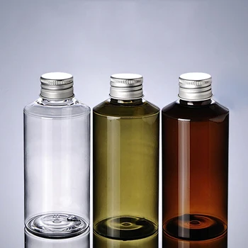 Plastik Şişe Amber / Yeşil / Şeffaf 150ml Plastik Serum Şişesi, Toner için Alüminyum Kapaklı Sıvı Kozmetik Ambalaj 0