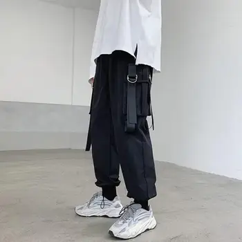 Popüler Erkek Pantolon Japonya Tarzı Erkek Pantolon Şerit Rahat Fit İpli dökümlü pantolon Streetwear