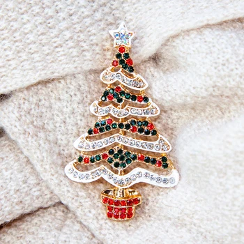 Renkli Kristal Hayat Ağacı kristal broşlar Kadınlar İçin Yaprak Yaka Pin Noel Ağacı Broş Klip Eşarp Giyim Takı