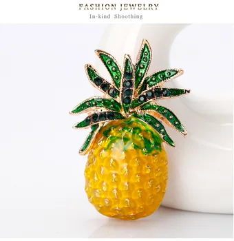 Sarı Renk Ananas meyve Kristal kristal broşlar Kadınlar için Moda yaz elbisesi Süslemeleri Broş Pins Hediye AF002