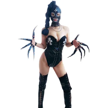 seksi Siyah bodysuit gogo gösterisi kostüm dans takımı üniforma seti Gece Kulübü şarkıcısı dansçı performans Rol kostüm