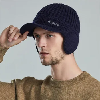 Sonbahar kulak koruyucu Sıcaklık Doruğa Kap Erkekler Kış Örme Kış Kulaklığı Şapka Açık Bisiklet Rahat Moda Sunhat Bombacı Şapkalar
