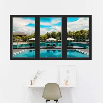Tatil Duvar Çıkartması 3D Pencere Görünümü Ofis Doğa Sticker Dekor-VWAQ OW08