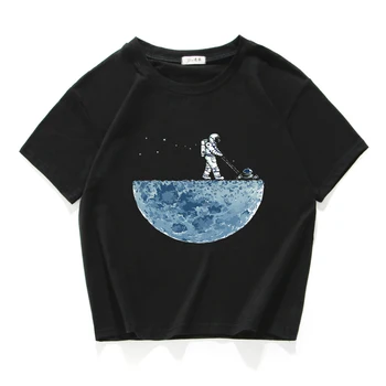 temizleme ay uzay 2021 Komik kırpma üst rahat %100 % pamuk kısa T Shirt kadın Camisetas Verano Mujer kadın kıyafetleri harajuku 0