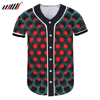 UJWI Erkekler Beyzbol Forması Slim Fit Komik 3D Gömlek Baskı Kırmızı Siyah Örgü Hip Hop Artı Boyutu 6XL Kıyafetleri 0