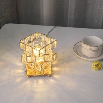 USB kristal gece lambası doğal kristal tuz başucu gece lambası kırık cam yatak odası ev dekorasyon masaüstü ışık hediye 0