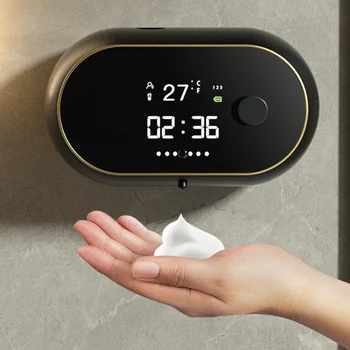 USB Şarj Edilebilir Sıvı köpük sabun sabunluğu s Duvara monte Zaman Sıcaklık Göstergesi Su Geçirmez Otomatik Sabunluk Banyo 0