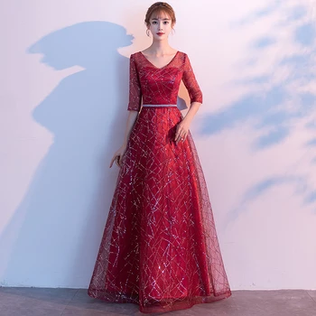 Yeni Varış 2019 Akşam elbise Yarım Kollu Uzun Abiye Sequins Resmi Elbise Kadınlar Durum Parti Elbiseler Robe De Soire