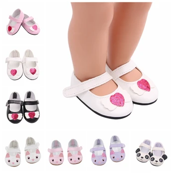Yeni Varış Sevimli Kedi / Panda / Glitter Kalp Şekli 7cm PU deri ayakkabı 43cm Bebek Bebek Mini Oyuncak Ayakkabı Bebek Aksesuarları