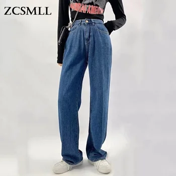 ZCSMLL Streetwear Moda Düz Renk Kot kadın Sonbahar 2022 Yeni Yüksek Bel Gevşek Düz Kot Pantolon Kadın Gelgit TH619