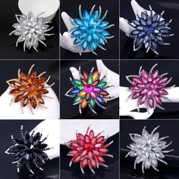 Çeşitli Renkler Büyük Kristal Diamante Broş Takı Vintage Stil Rhinestone Çiçek Broş Düğün Broş Buket AE093
