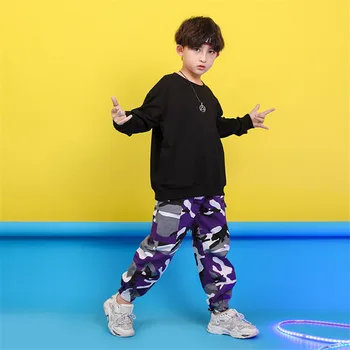 Çocuk Hip Hop Giyim Kırpılmış Hoodie Kazak Gömlek Üstleri rahat pantolon Kız dans kostümü Giyim Balo Salonu Dans Elbise