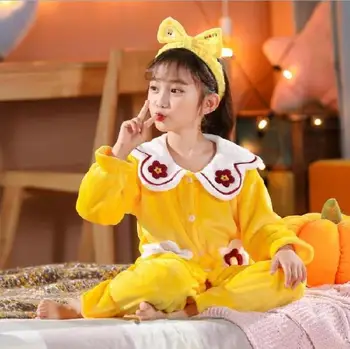 Çocuk Pijamaları Yeni Pazen çocuk pijamaları 2021 Sonbahar Kış Kız Erkek Pijama Seti Prenses Dantel Mercan Polar Kız Elbise