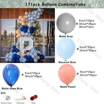 171pcs Mat koyu Mavi Balon Çelenk Düğün Dekorasyon Malzemeler Mavi Gri Turuncu Balonlar Doğum günü Partisi, Bebek Duş Dekor 1