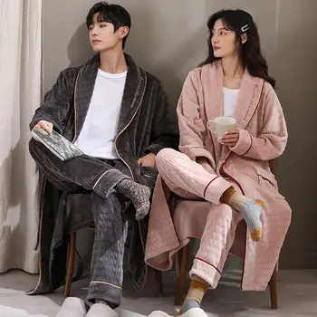 2022 Sonbahar Yeni ışık Lüks Moda Gecelik Kadınlar Uzun Mercan Polar Kalınlaşmış Bornoz Pijama Gecelik Butik Giyim 1