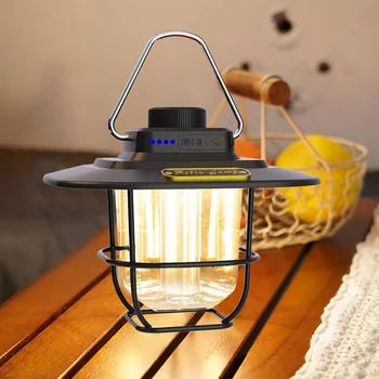 LED Dekoratif asılı ışıklar Su Geçirmez Retro Kamp Aydınlatma Tip-c Şarj Kanca ile Pil Göstergesi Açık Seyahat için 1