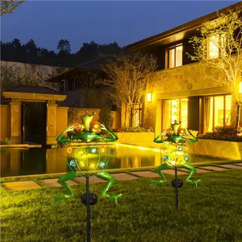 LED kurbağa güneş ışığı veranda bahçe dekorasyon ışıklandırma bakır tel içi boş Metal dekor kazık ışıkları su geçirmez demir lamba 1