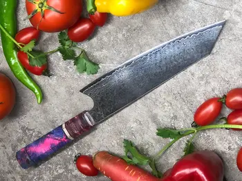 Mutfak bıçakları Japon Şam çelik keskin şef bıçağı Reçine stabilize burl ahşap saplı VG10 mutfak bıçakları 1