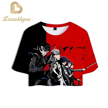 Oyun Persona5 Tshirt 3d Baskı Kadın Kırpma Üstleri kısa kollu tişört Harajuku Tee Kız Giyim Tee Tops 1