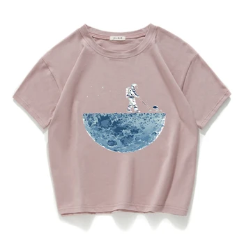 temizleme ay uzay 2021 Komik kırpma üst rahat %100 % pamuk kısa T Shirt kadın Camisetas Verano Mujer kadın kıyafetleri harajuku 1