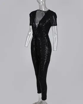 Tulum kadın Sonbahar Elbise kadın 2022 Moda Zarif Yeni Siyah Hollow Sequins Sling Tulum Kemer Astar Ofis Elbise 1