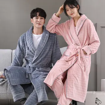 2022 Sonbahar Yeni ışık Lüks Moda Gecelik Kadınlar Uzun Mercan Polar Kalınlaşmış Bornoz Pijama Gecelik Butik Giyim 2