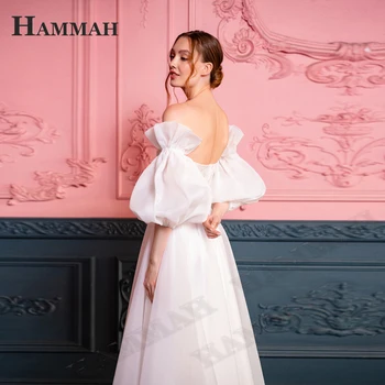 HAMMAH Prenses Bir Çizgi Gelinlik Gelin Yarık Aplikler Fermuar Vestido De Casament Puf Kollu Sevgiliye Backless 2
