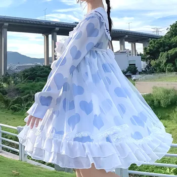 Japon Tarzı Donanma Op Uzun Kollu Örgü Yumuşak Kardeş Ruffles Elbise Kadın İlkbahar ve Sonbahar kawaii giyim tatlı lolita elbise 2