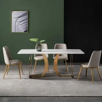 Modern italyan tarzı paslanmaz çelik kaya kurulu yemek masaları küçük daire tasarım ev ışık lüks üst taç mobilya 2