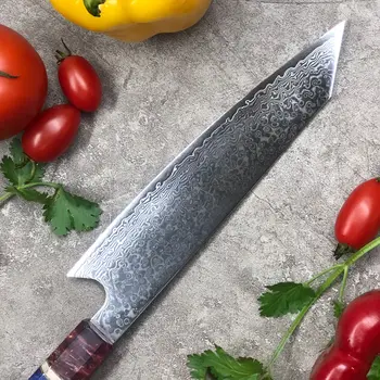Mutfak bıçakları Japon Şam çelik keskin şef bıçağı Reçine stabilize burl ahşap saplı VG10 mutfak bıçakları 2