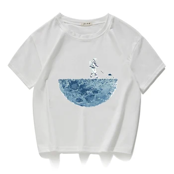 temizleme ay uzay 2021 Komik kırpma üst rahat %100 % pamuk kısa T Shirt kadın Camisetas Verano Mujer kadın kıyafetleri harajuku 2