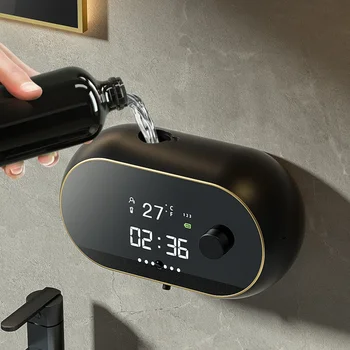 USB Şarj Edilebilir Sıvı köpük sabun sabunluğu s Duvara monte Zaman Sıcaklık Göstergesi Su Geçirmez Otomatik Sabunluk Banyo 2