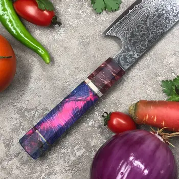 Mutfak bıçakları Japon Şam çelik keskin şef bıçağı Reçine stabilize burl ahşap saplı VG10 mutfak bıçakları 3