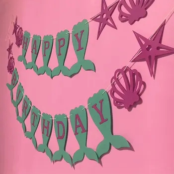 MUTLU Doğum Günü Afiş Mermaid Afiş Keçe Dekorasyon Doğum Günü Partisi Süslemeleri Çocuklar için 3