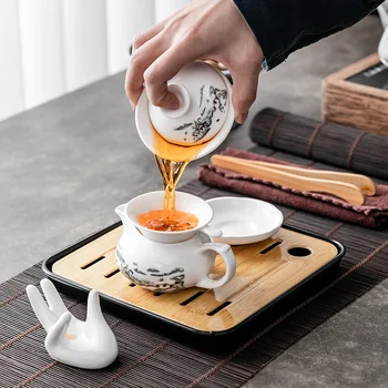Çin Kung Fu çay seti Seyahat çay seti Seramik Taşınabilir çay seti Demlik Çay Makinesi Demlik Çay Fincanı Fincan Çay töreni için 3