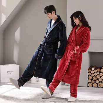 2022 Sonbahar Yeni ışık Lüks Moda Gecelik Kadınlar Uzun Mercan Polar Kalınlaşmış Bornoz Pijama Gecelik Butik Giyim 4