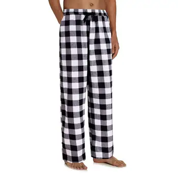 Ekose Pijama Pantolon Pantolon Eğlence Uyku Pantolon Elastik Bel İpli Gevşek Pijama Pantolon Unisex Uyku Alt Ev Giyim 4
