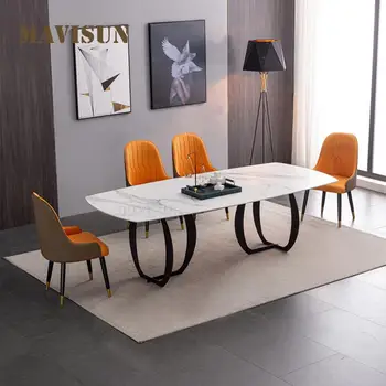 Modern italyan tarzı paslanmaz çelik kaya kurulu yemek masaları küçük daire tasarım ev ışık lüks üst taç mobilya 4