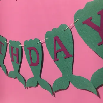 MUTLU Doğum Günü Afiş Mermaid Afiş Keçe Dekorasyon Doğum Günü Partisi Süslemeleri Çocuklar için 4