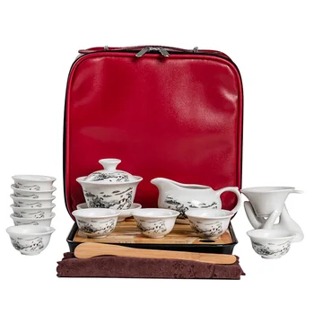 Çin Kung Fu çay seti Seyahat çay seti Seramik Taşınabilir çay seti Demlik Çay Makinesi Demlik Çay Fincanı Fincan Çay töreni için 4