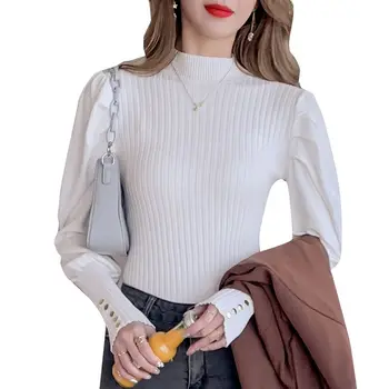 Bayanlar Sonbahar Kış Örme Gevşek Kazak Kadın Kazak Tops Uzun Kollu Mock Boyun Casual Streetwear Kadın Kazak Kadın Q545 5
